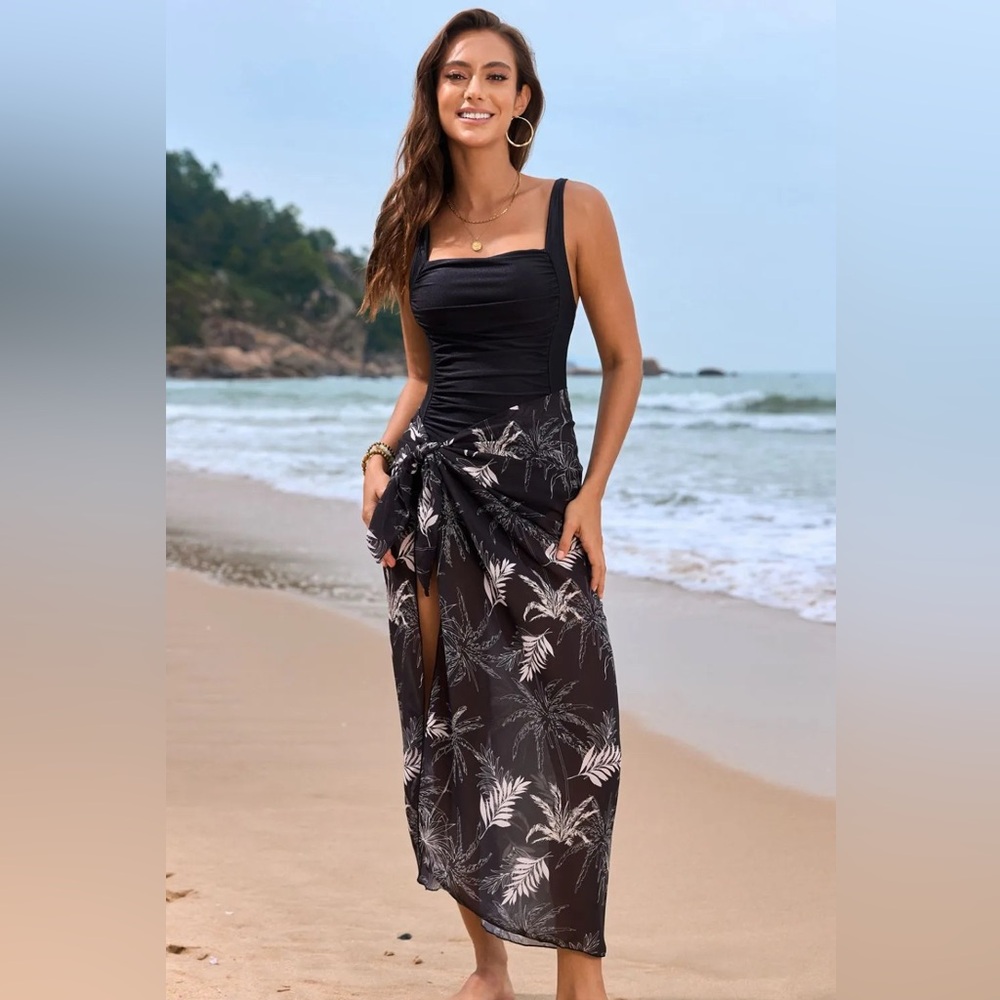 Classic Black One-Piece Swimsuit with Square Neckline